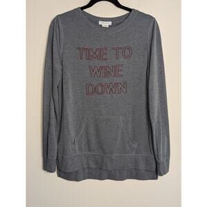 C. Wonder Womens Sz Small Time to Wine Down Embroidered Grey Pullover Sweatshirt